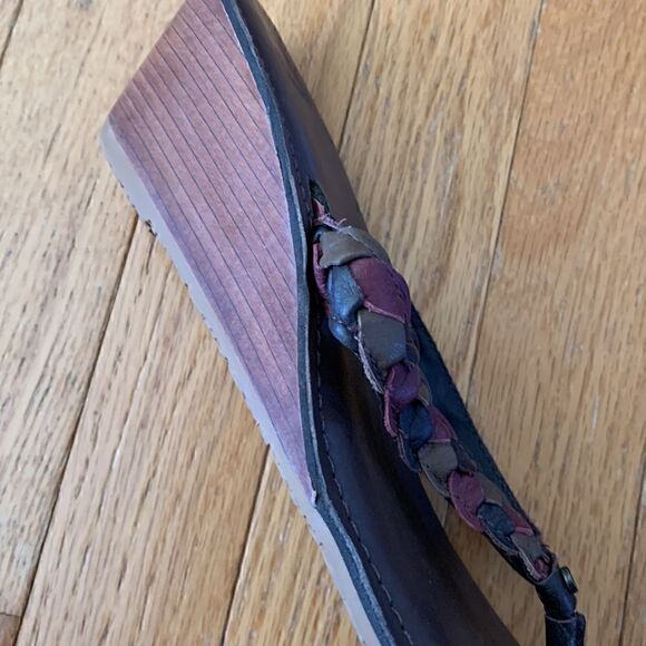 Reef Braided Brown Leather Sandals Flip Flops Wedge Size 10 - Picture 6 of 9